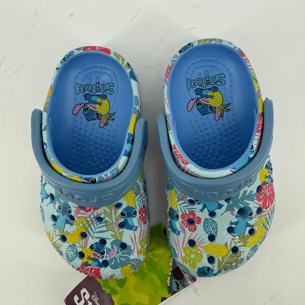 Crocs Stitch Tropical Classic Clog Blue‎ 6 Toddler C6 Comfy Slip On Casual New